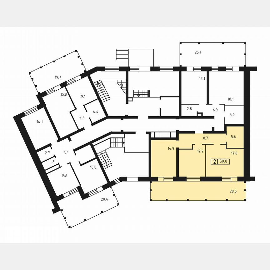 2-к. квартира, 59 м², 1/3 эт.
