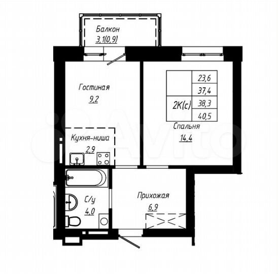 2-к. квартира, 38,3 м², 10/16 эт.