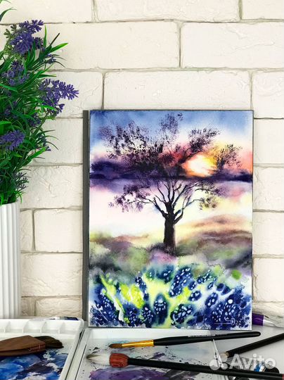 Картина дерево на закате Картина закат солнца
