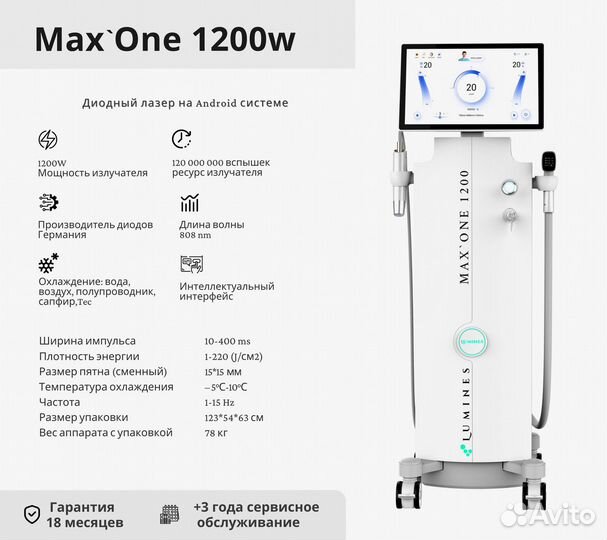 Диодный лазер для эпиляции Люминес. Max’One 1200в