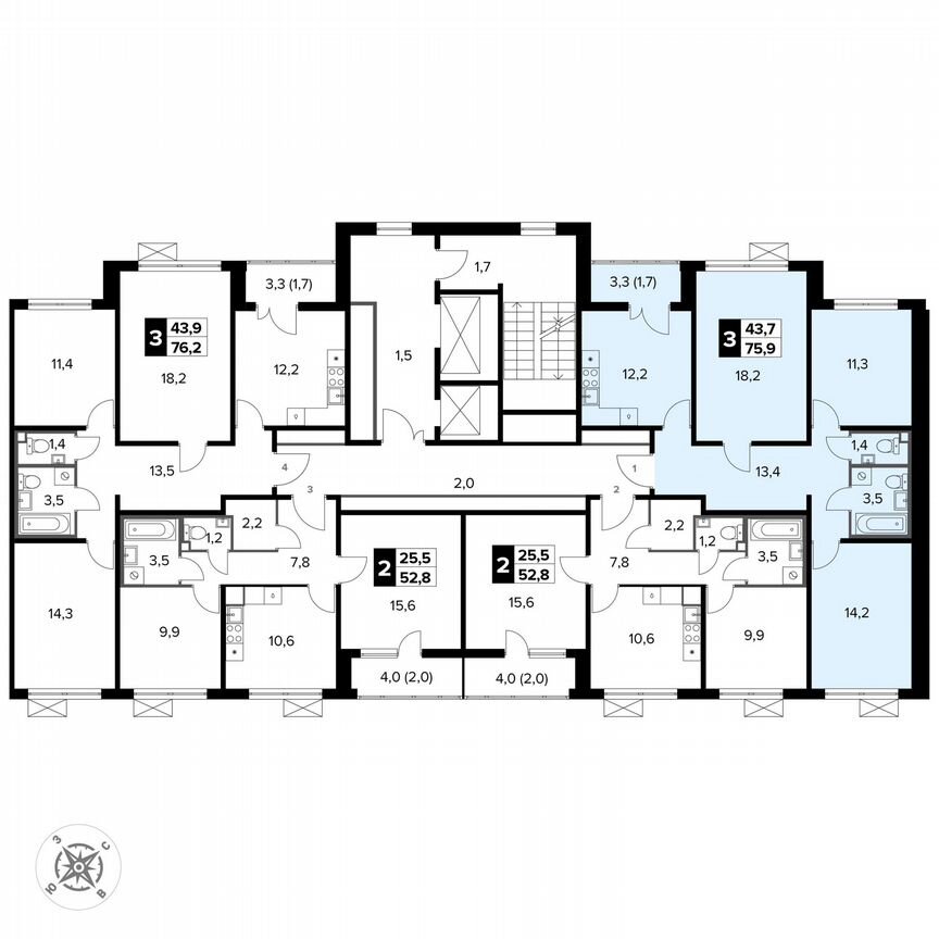 3-к. квартира, 75,9 м², 13/14 эт.