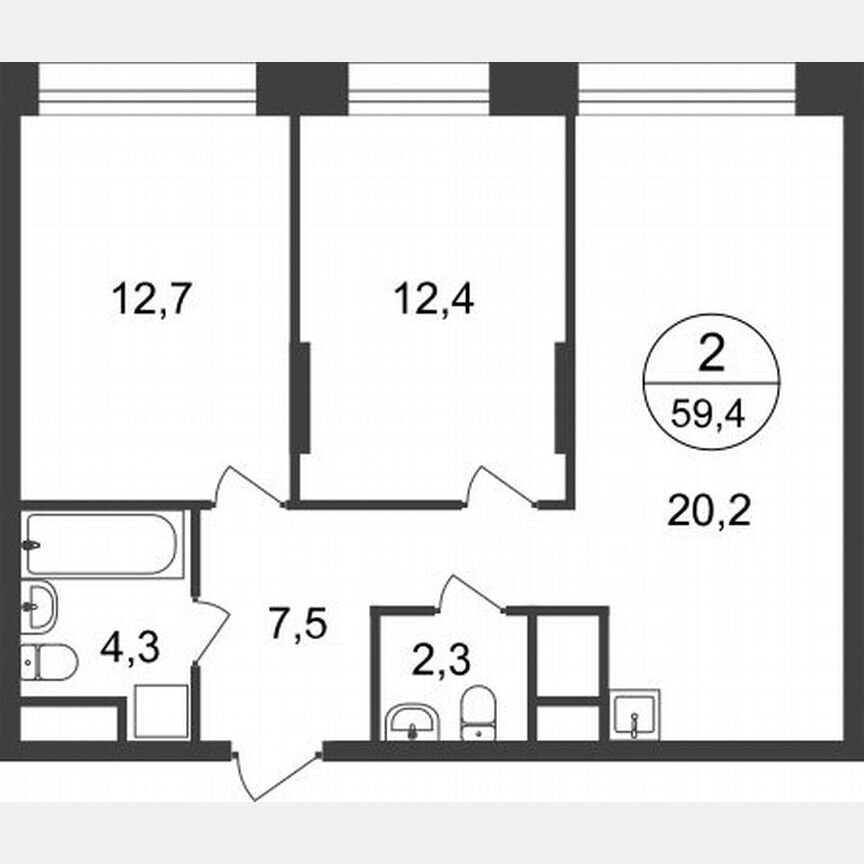 2-к. квартира, 59,4 м², 16/22 эт.