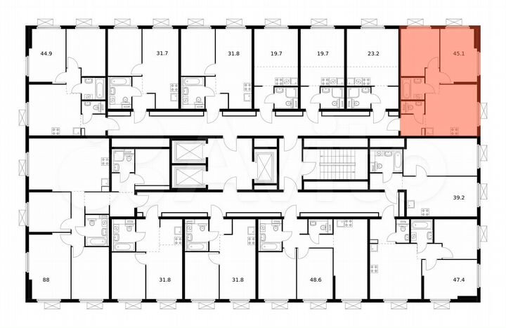 2-к. квартира, 45,1 м², 20/25 эт.