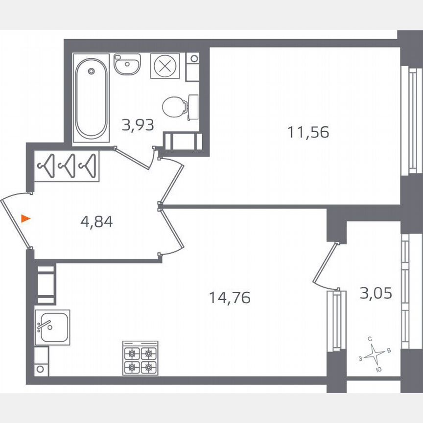 1-к. квартира, 36,6 м², 4/17 эт.