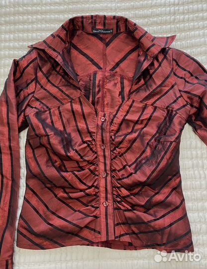 Блузка женская красная винтаж с рюшами 42 44