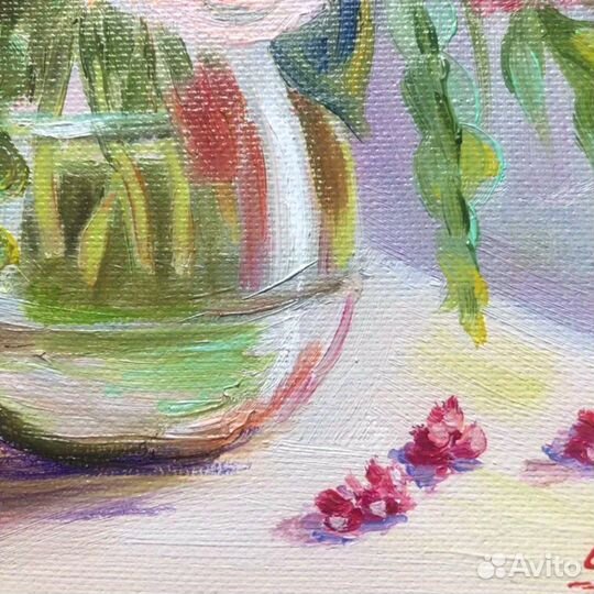 Картина маленькая маслом цветы Розы 20х20 см