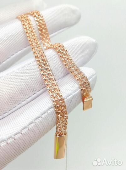Золотой браслет Двойной бисмарк, полновесный, замок коробочка, длина 19 см, вес 4,92г*