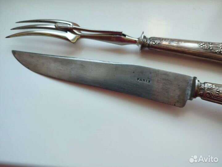 Антиквариат. Серебро 19век Нож и вилка для мяса