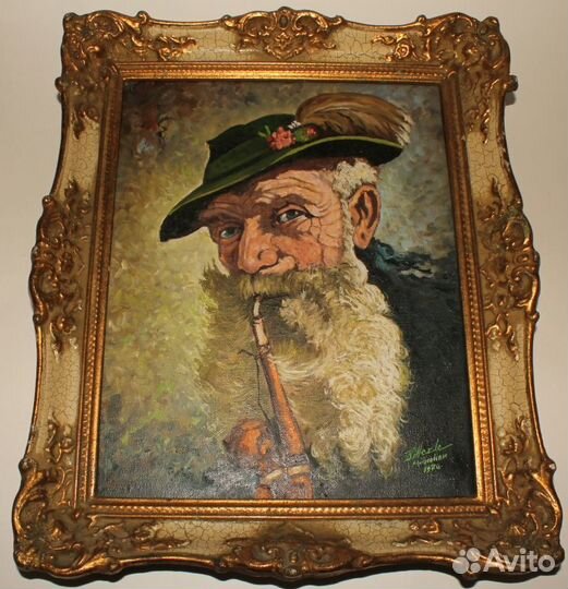 Немецкая Картина. Охотник с Трубкой. Холст. Масло