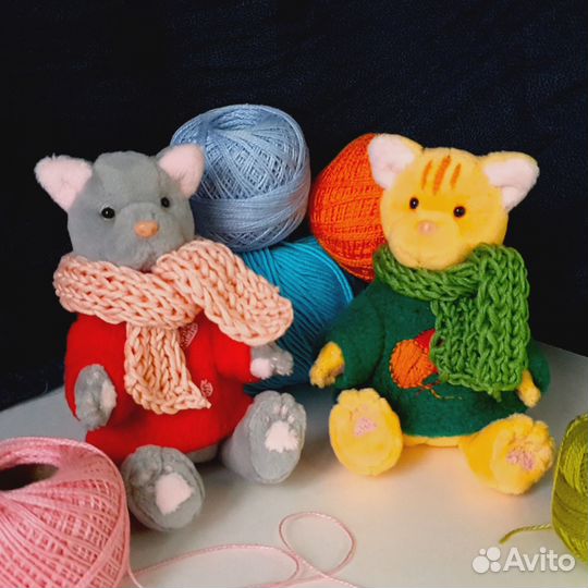 Игрушка ручной работы Серый и Рыжий кот 11 см