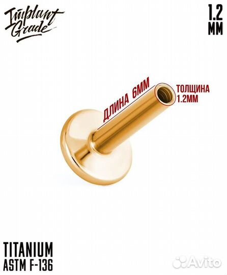 Пирсинг Implant Grade лабрет в ухо, хрящ, хеликс