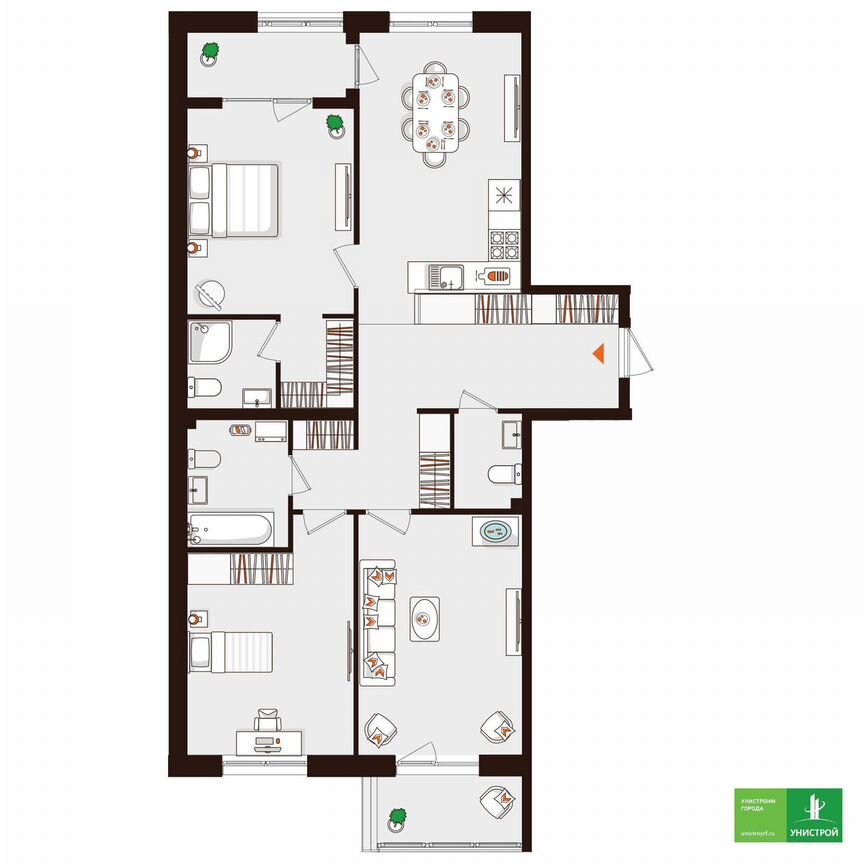 3-к. квартира, 91 м², 2/5 эт.