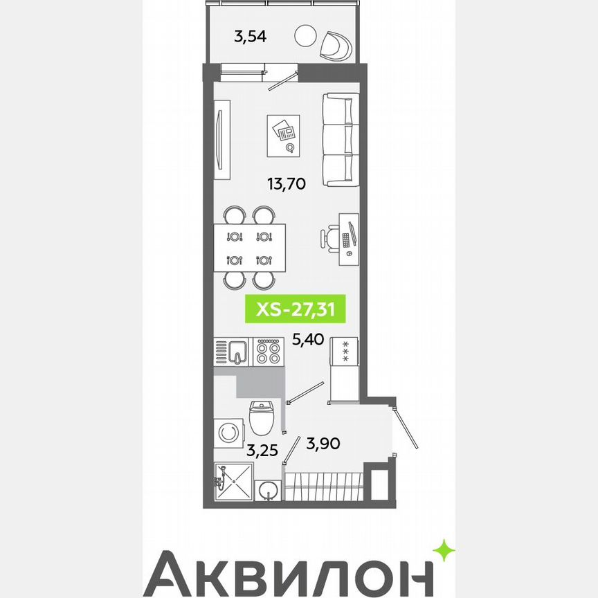 Квартира-студия, 27,3 м², 4/12 эт.