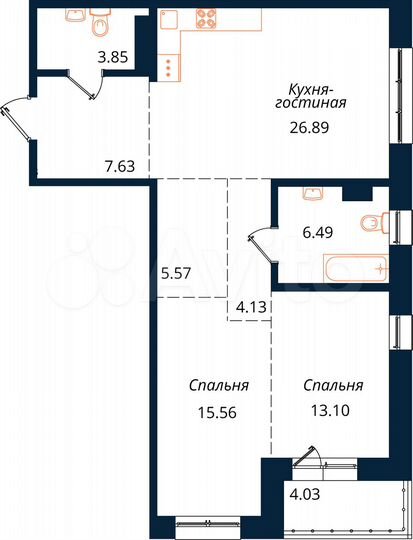 2-к. квартира, 87,3 м², 13/18 эт.
