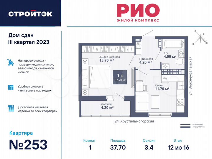 1-к. квартира, 37,9 м², 12/17 эт.