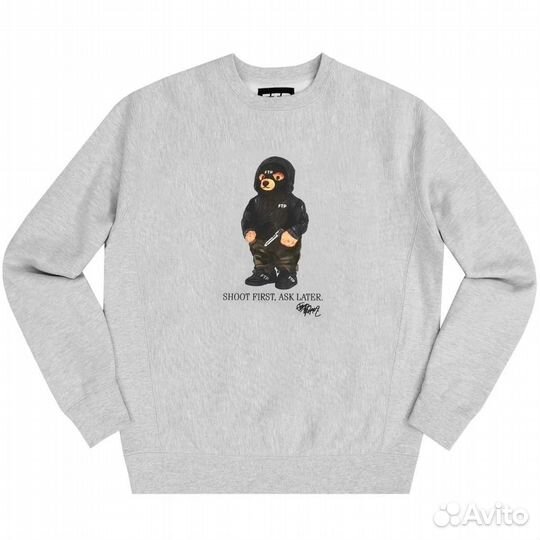 FTP hooded bear crewneck (heather gray)