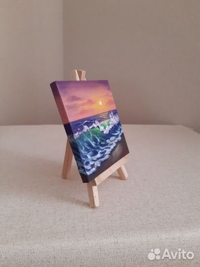 Картина маслом в подарок фиолетовый закат