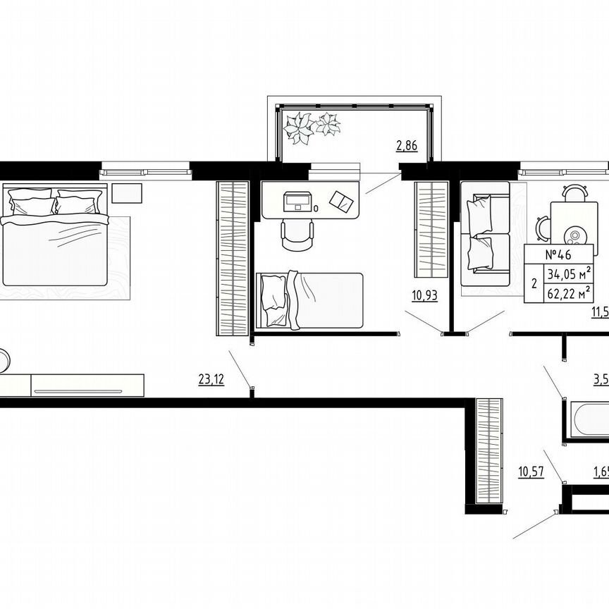 2-к. квартира, 62,2 м², 2/4 эт.