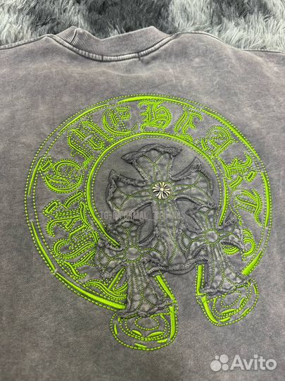 Свитшот Chrome Hearts серый с зеленым
