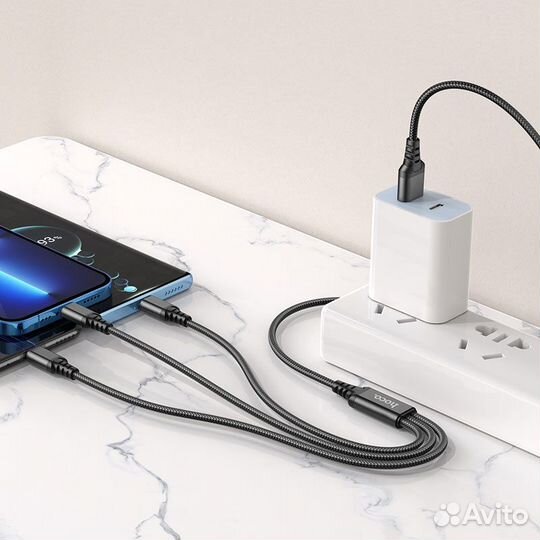 Hoco X76 3-in-1 (Lightning+Type-C+Micro) 1M, 2.0А