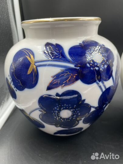 Вазы лфз кобальтовая из СССР «Синие цветы»