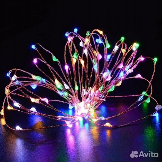 Гирлянда на батарейках (4м.) на проволоке Цветной