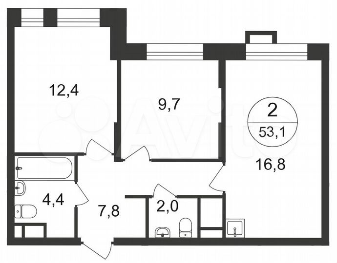 2-к. квартира, 53,1 м², 8/20 эт.