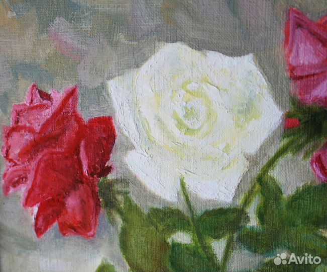 Картина маслом цветы розы 30 на 21 см