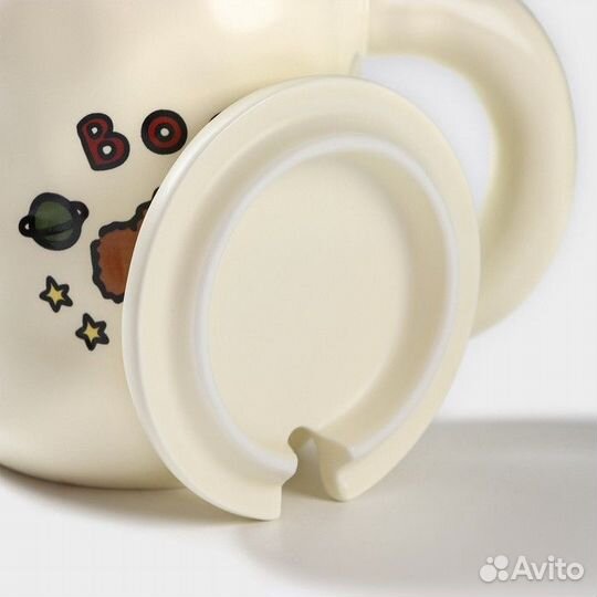 2 шт. Кружка керамическая с ложкой 'Мишка', 450 мл