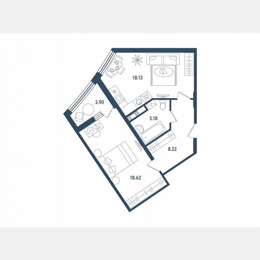 1-к. апартаменты, 52,1 м², 2/10 эт.