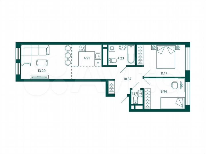 2-к. квартира, 55,1 м², 10/28 эт.