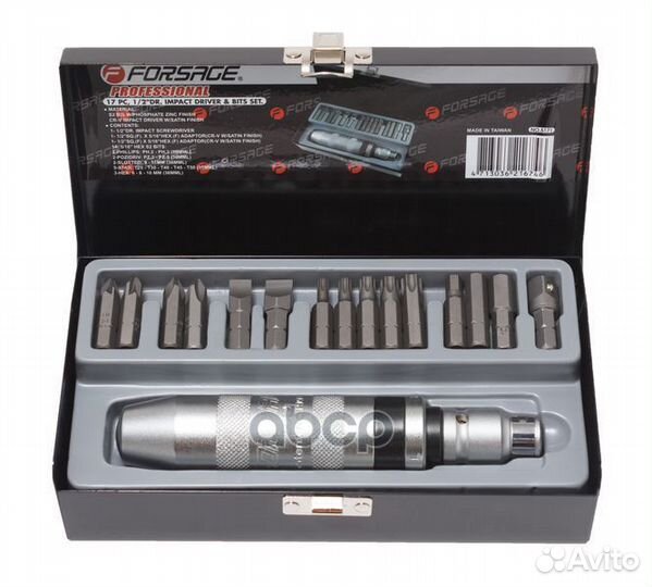 Отвертка ударная с набором бит, 17 пр: 1/2 inch