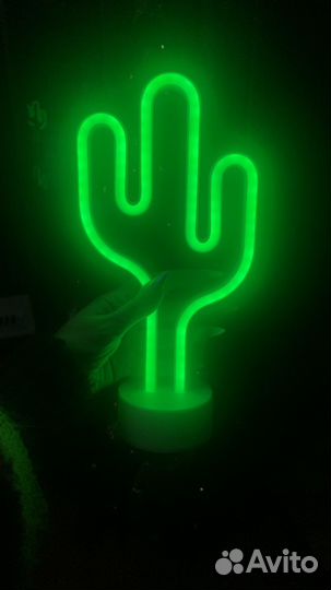 Неоновый Ночник кактус. Зеленый