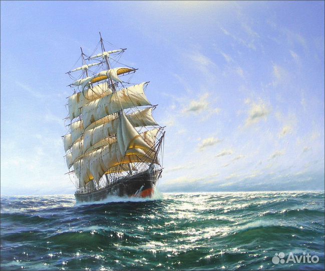 Картина маслом Лунная ночь Парусник Люкс живопись