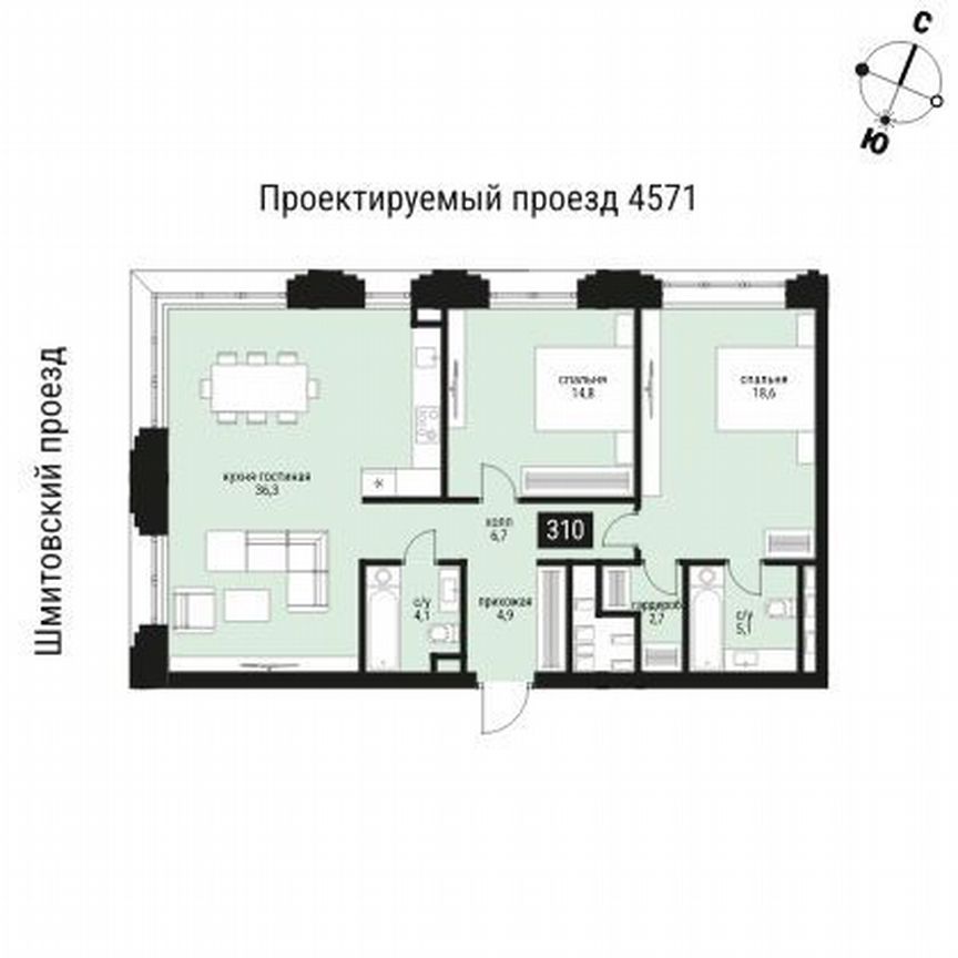 2-к. квартира, 93,2 м², 32/36 эт.