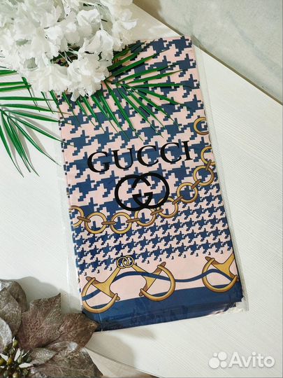 90см Gucci новый шёлковый платок розово-синий