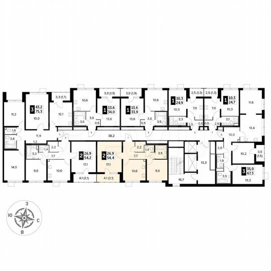 2-к. квартира, 54,4 м², 5/24 эт.