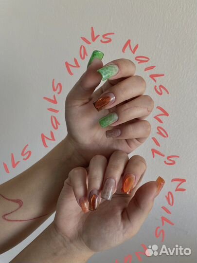 Маникюр /наращивание /крейзи дизайн /экстра-длина