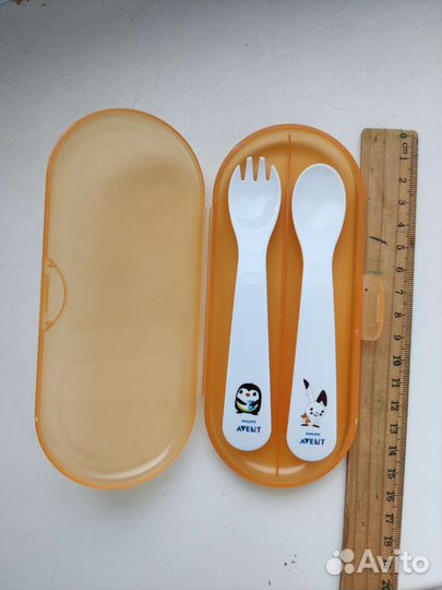 Ложка и вилка Avent в футляре в наборе б/у