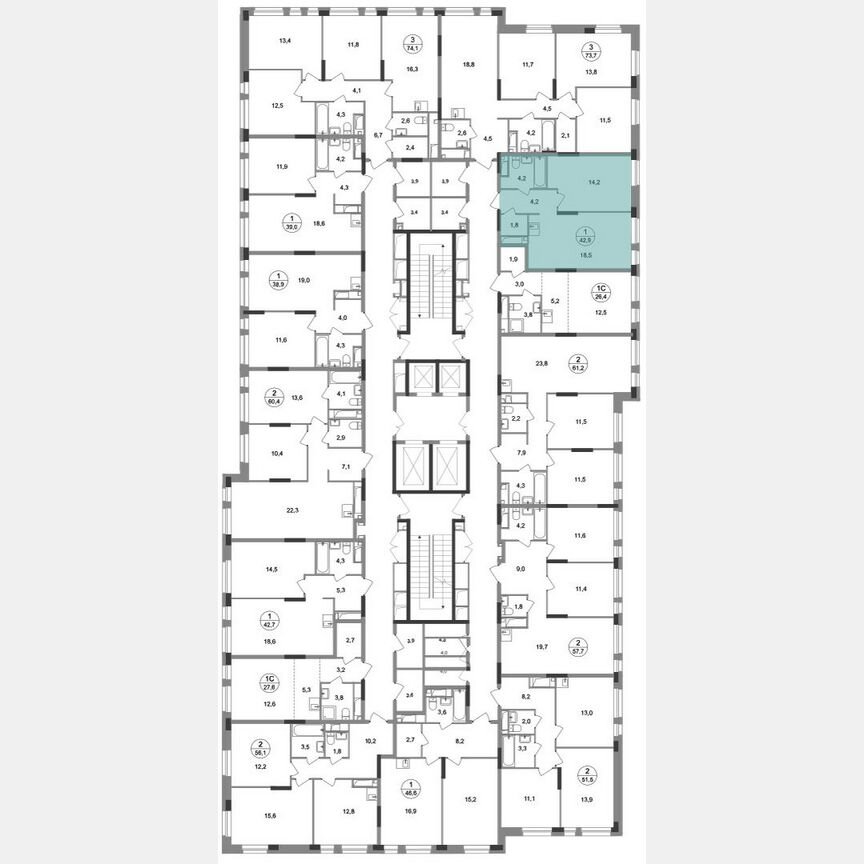 1-к. квартира, 42,9 м², 5/19 эт.