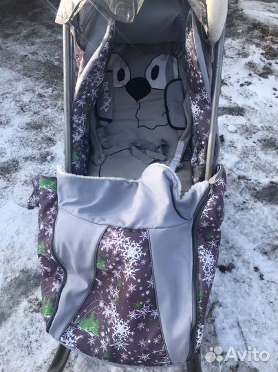 Зимняя детская коляска на полозьях с колесами