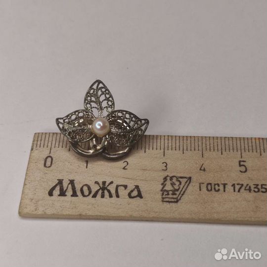 Винтажная серебрянная серьга с позолотой СССР, 925