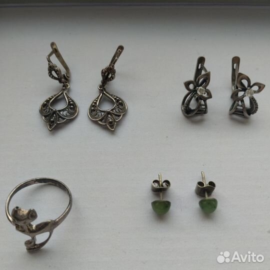 Серьги, кольцо серебряные СССР