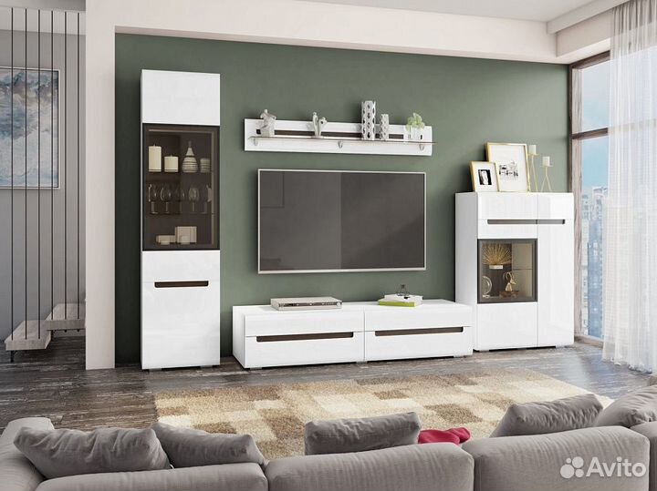 Тумба тв Стокгольм белый/белый глянец