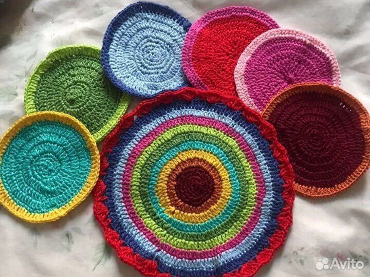 Вязаные подставки салфетки под кружки чашки бокалы