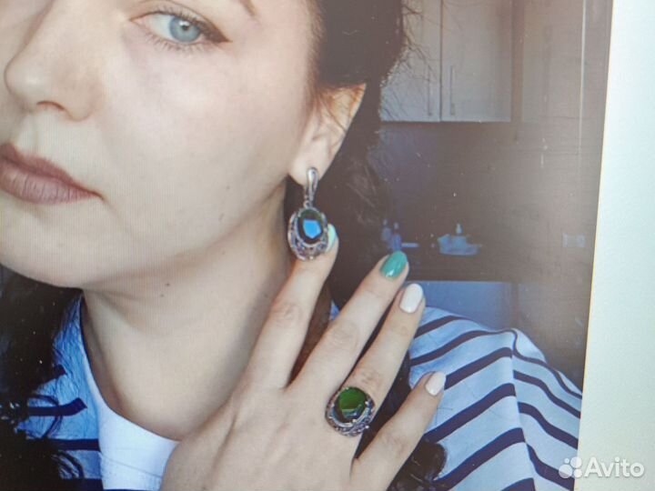Комплект серебро серьги и кольцо