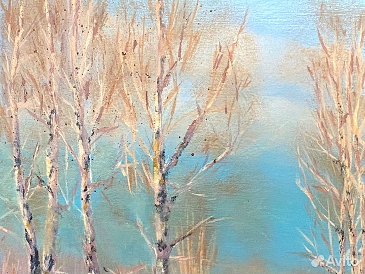 Картина маслом пейзаж 20х20см. Ранняя весна