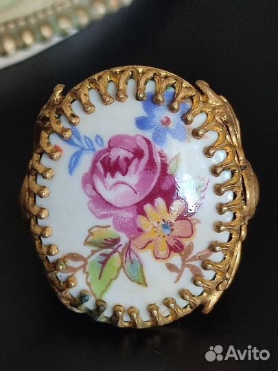 Антикварный перстень Фарфор Деколь Германия