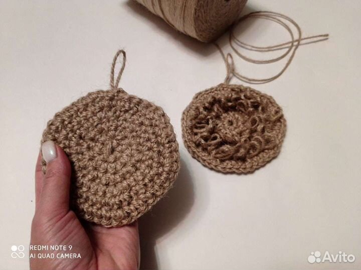 Вязаные мочалки из джута