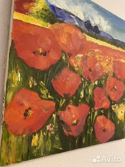 Картина маслом на холсте, маковое поле